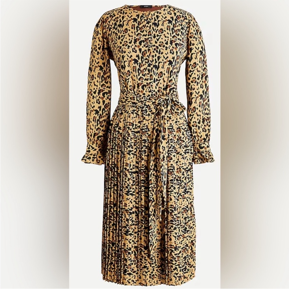 J Crew Long-sleeve pleated dress in leopard style AK136 Size 8 - Picture 2 of 9